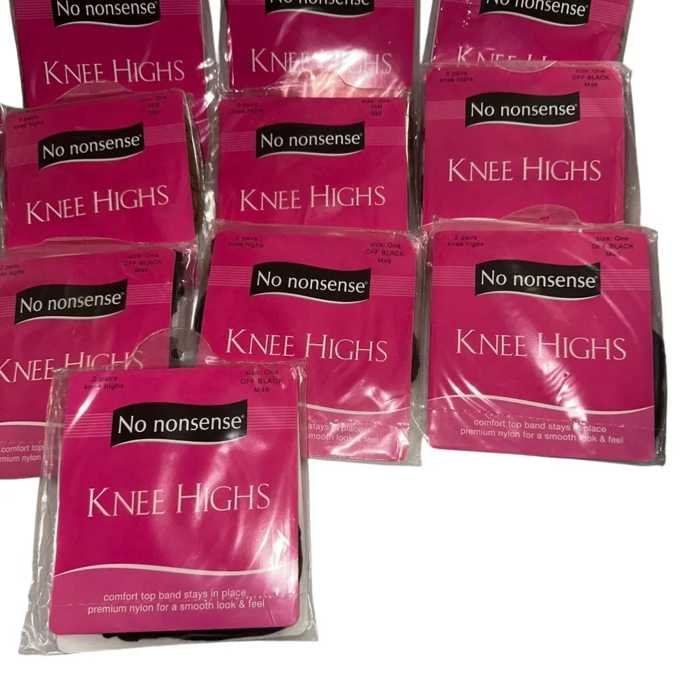 Lot 13 Vintage No Nonsense Knee Highs Womens Size One Tan Off Black Sealed